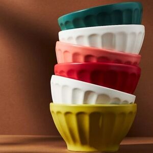 Anthropologie, set of 6, Matte Latte Bowls- Feliz Hot multi-colored